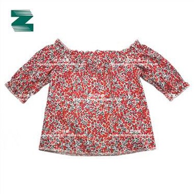 Blouse Bercetak Lengan Pendek Tenunan Kapas Untuk Perempuan